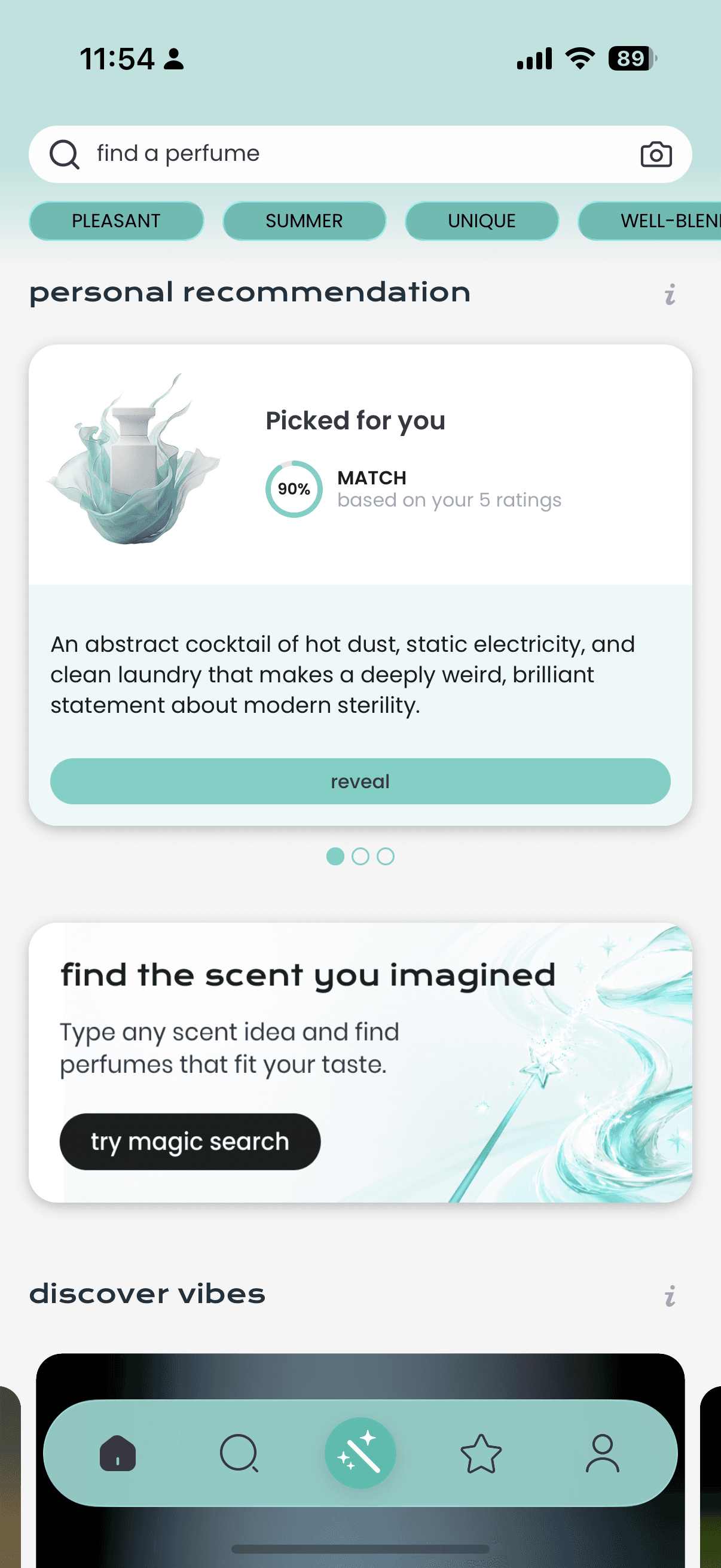 Scented, personal match screen